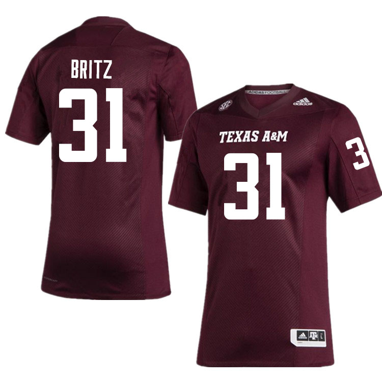 Men #31 Reinard Britz Texas A&M Aggies College Football Jerseys Sale-Maroon